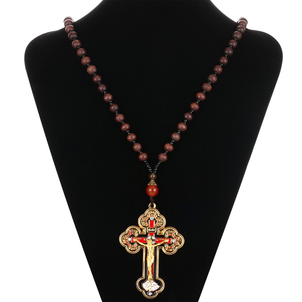 Dây chuỗi hạt gỗ mặt thánh giá Chúa Jesus