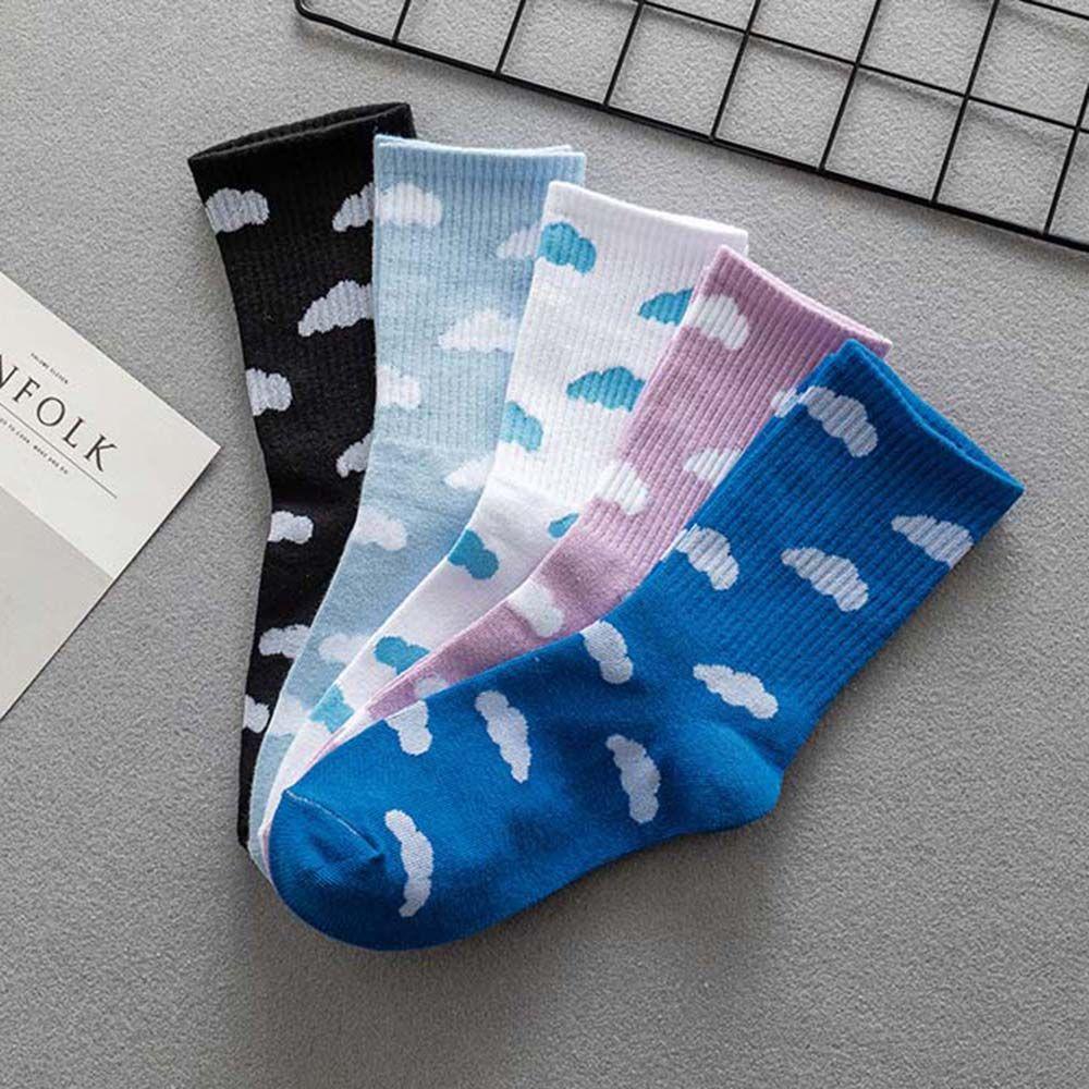 Vớ Cotton Thoáng Khí Thoải Mái Màu Trơn Họa Tiết Đám Mây Phong Cách Hàn Quốc Cho Nữ