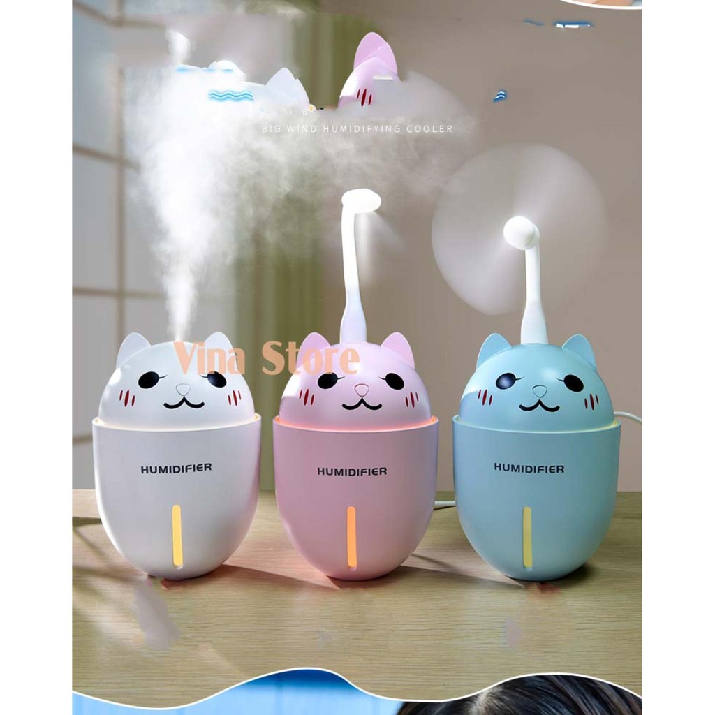 Máy phun sương tạo ẩm mini hình thú Humidifier (Tặng Đèn Led + Quạt Cổng USB)