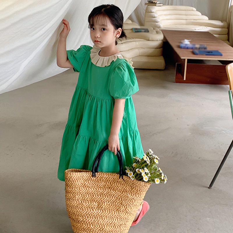 Đầm Dài Tay Phồng Cổ Phối Ren Phong Cách Hàn Quốc Thời Trang Mùa Hè Cho Nữ