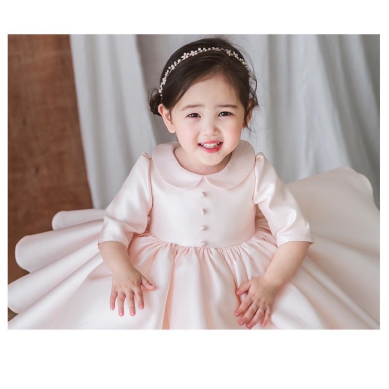 Đầm công chúa siêu xoè cổ lá sen cho bé gái - tặng cài tóc