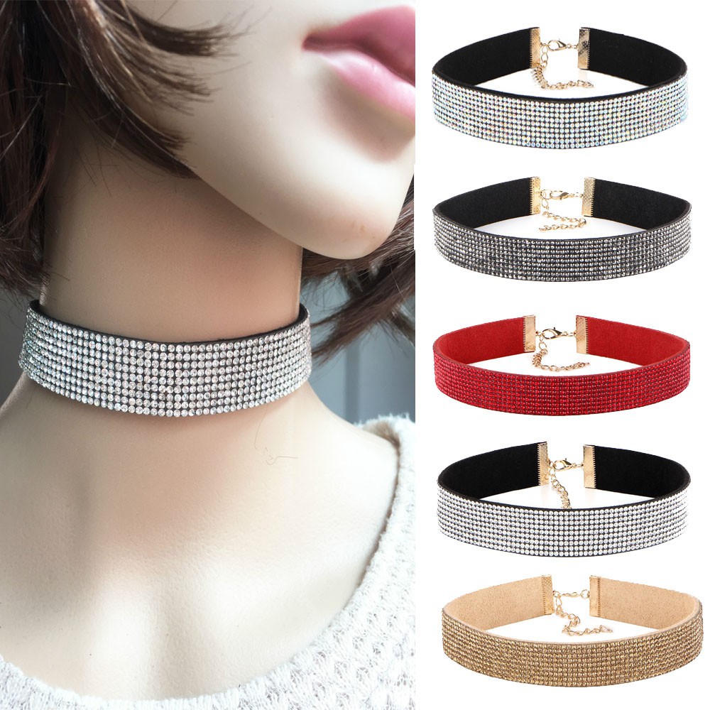 Vòng Cổ Choker Dây Nhung Đính Đá Kim Cương Nhân Tạo Cho Nữ