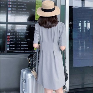 Đầm váy cổ vest xám nút đen (kèm hình thật)