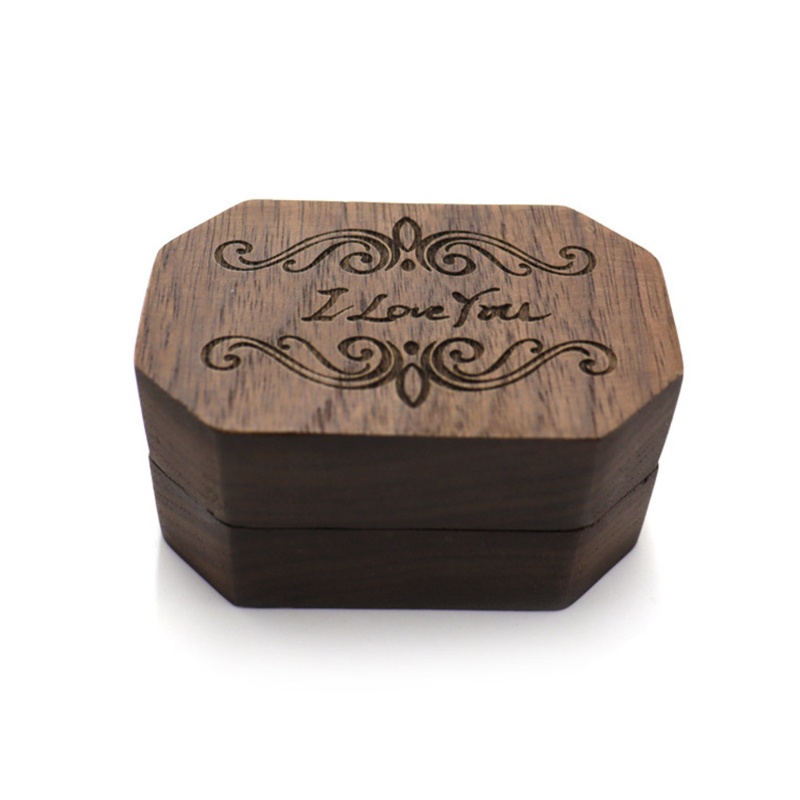 Hộp Đựng Nhẫn Bằng Gỗ Óc Chó Màu Đen In Chữ I Love You Độc Đáo