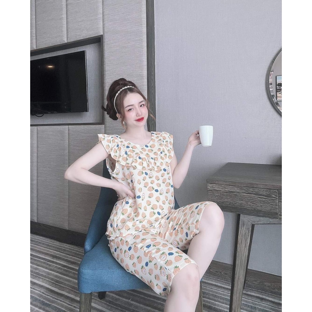 Đồ bộ lụa mềm mát không nhăn siêu dễ thương thời trang,set bộ cánh tiên lửng CARY