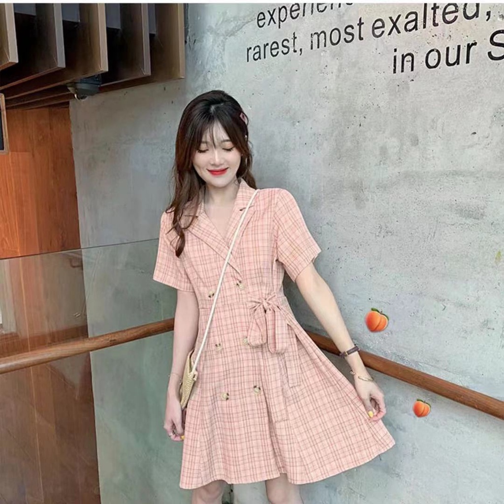 Đầm Công Sở Dáng Ôm Sọc Ca Rô Màu Tím Cỡ Nhỏ Phong Cách Hàn Quốc Thời Trang Mùa Hè Xinh Xắn Cho Nữ