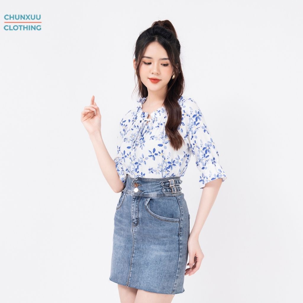 Áo sơ mi nữ tay lỡ thời trang công sở Chunxuu thiết kế cổ áo bèo họa tiết hoa nhí tươi sáng trẻ trung - XU15