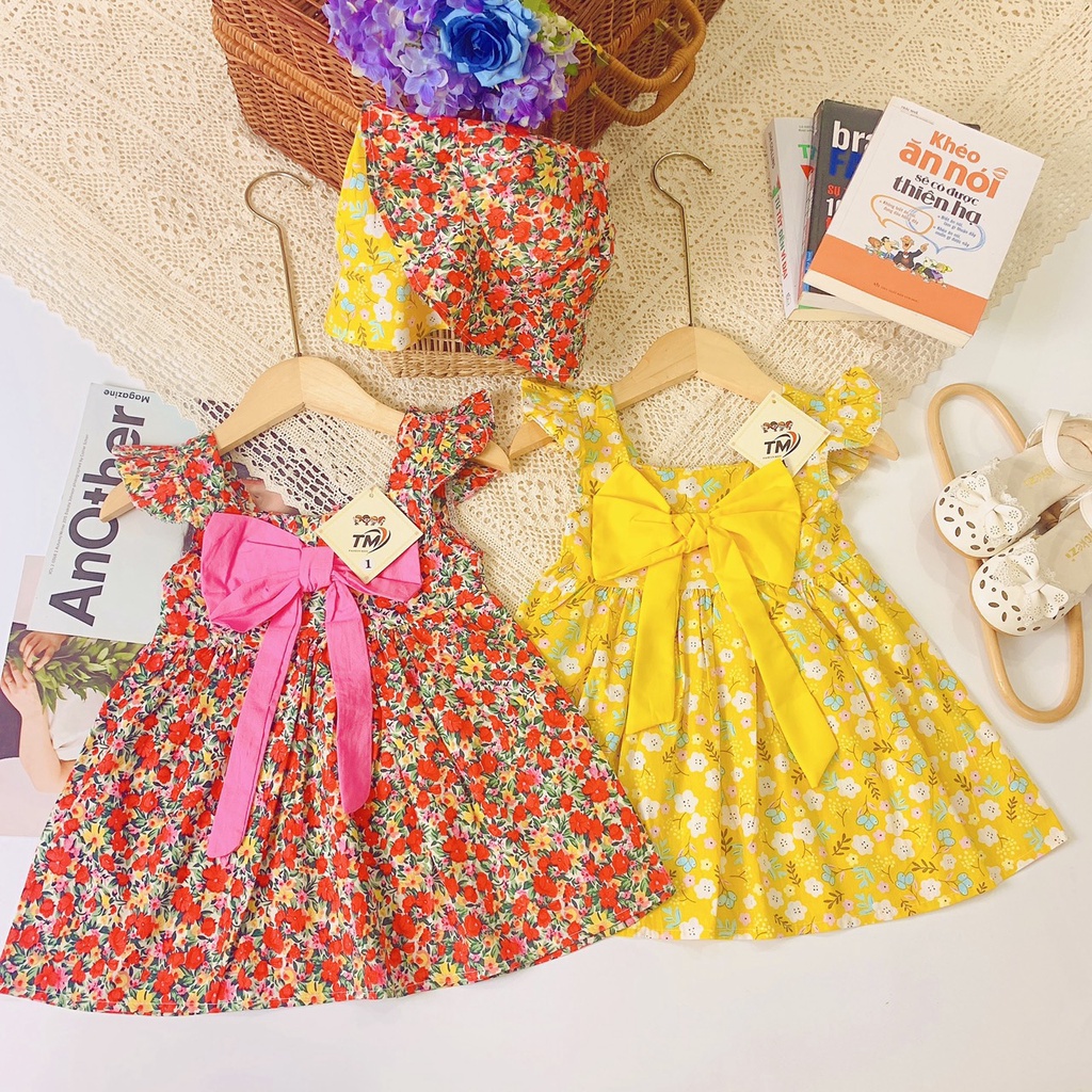 Váy bé gái cotton thô 8-20 kg hoa xòe xinh xắn, đầm tiểu thư cho bé mặc hè trẻ em nữ 1 2 3 4 5 6 tuổi Đ016