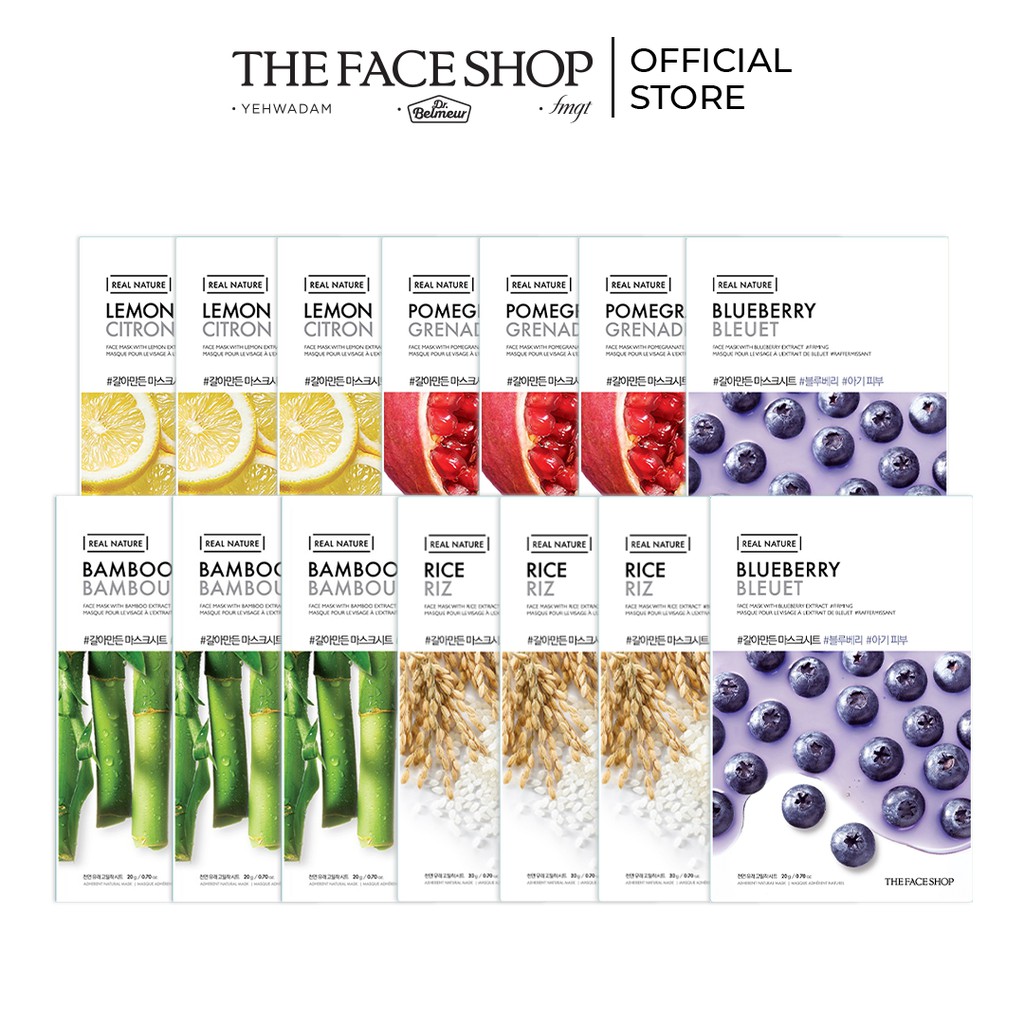 Combo 14 Miếng Mặt Nạ Giấy TheFaceShop Real Nature (Blueberry & Bamboo & Lemon & Rice) 14x20g | BigBuy360 - bigbuy360.vn