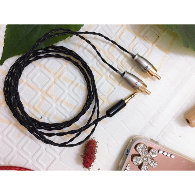 Dây 3,5 ra 2 hoa sen / dây cắm từ điện thoại ra loa dài 1m