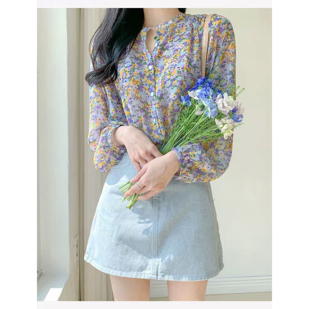 Áo Sơ Mi Voan Cổ V Dài Tay Họa Tiết Hoa Thời Trang 2021 Cho Nữ | BigBuy360 - bigbuy360.vn