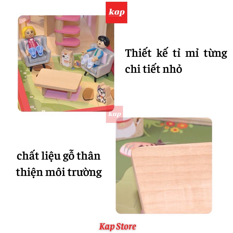 NHÀ BÚP BÊ GỖ CAO CẤP SIÊU ĐẸP-DOLL DREAM HOUSE (Có kèm Búp bê gỗ)