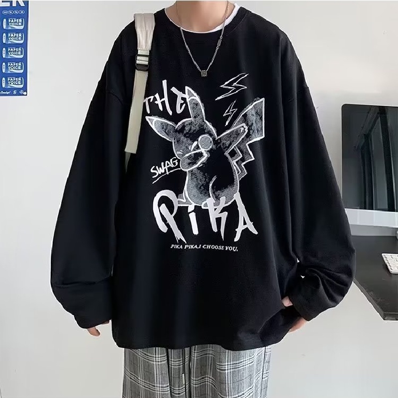 Áo Thun Tay Dài Cổ Tròn Dáng Rộng In Chữ Phong Cách Hip Hop Nhật Bản Thời Trang Cho Nam Cỡ M-5XL