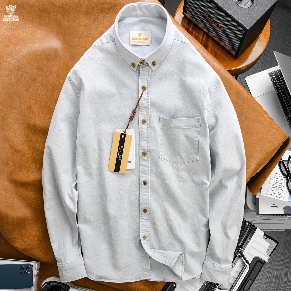 Áo sơmi Denim Musland Xám Trắng chất denim shop bán làm bao khách hàng mê mẫn ❤️ ❤️ SMML1i ❤️