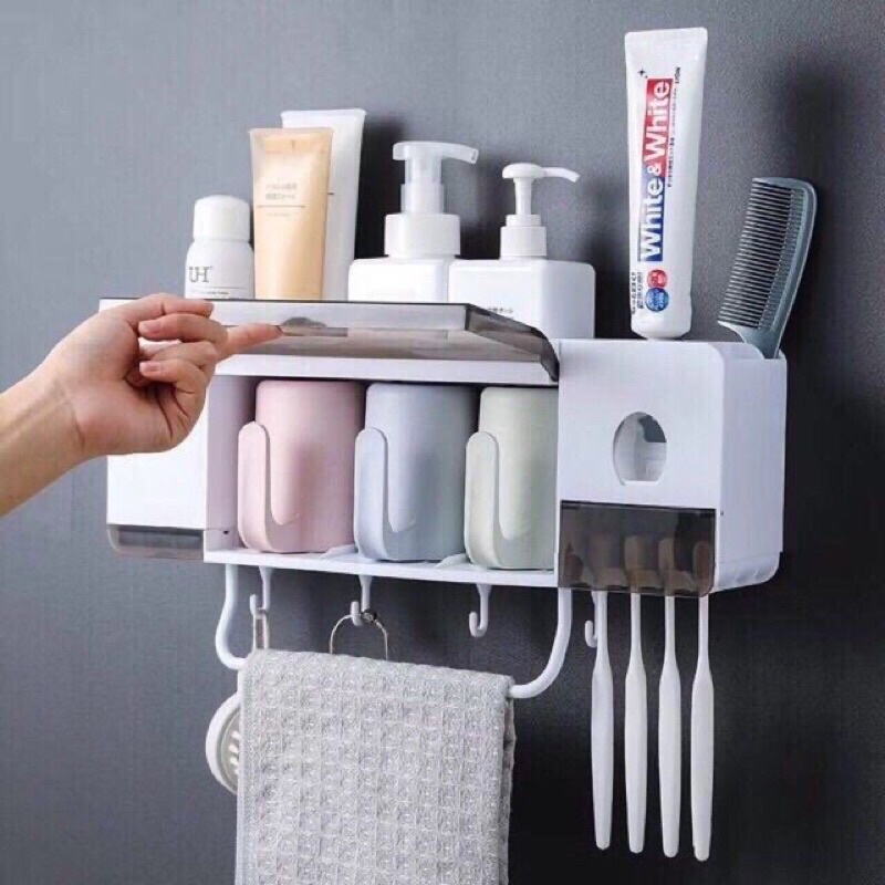 Kệ để bàn chải nhả kem đánh răng đa chức năng 6in1
