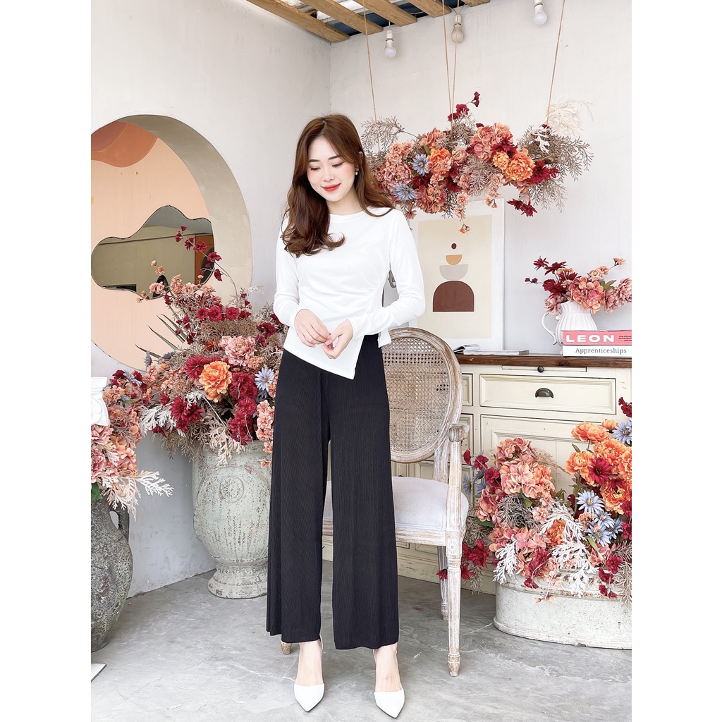 Áo dài tay cổ tròn Xoắn V thân trước cách điệu 1501 IMES SHOP