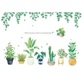 decal dán tường chậu cây