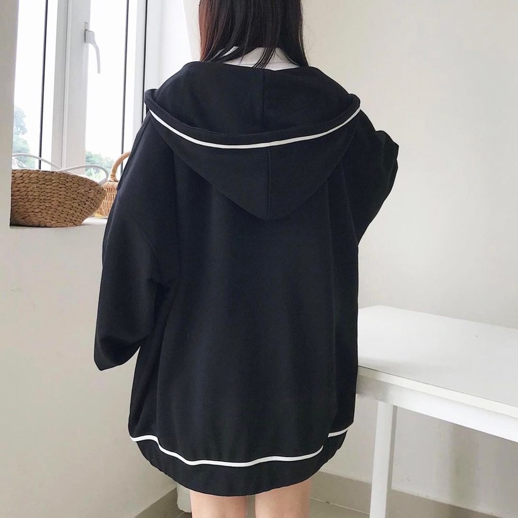 Áo Khoác Hoodie Zip Phối Viền Trắng - Hoodie Zip Form Rộng - Titto Closet