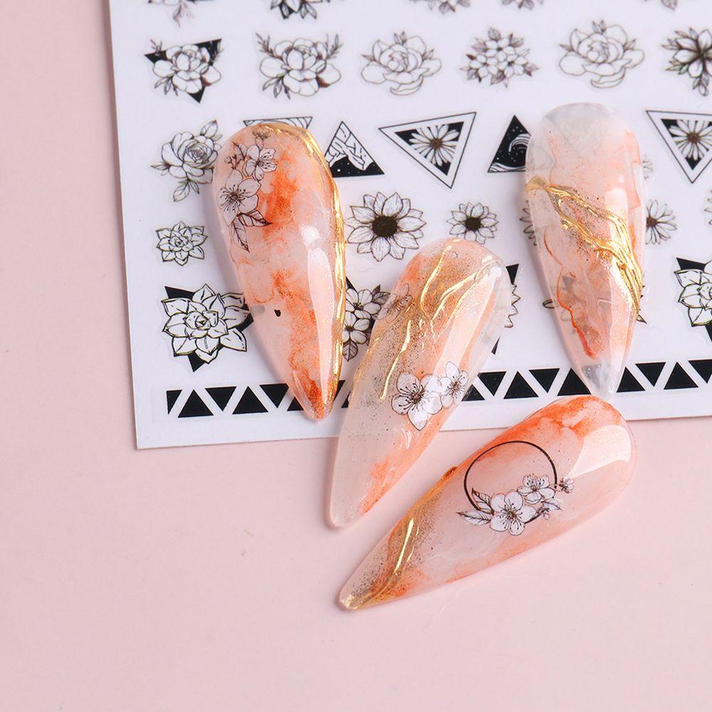 Miếng Dán Trang Trí Móng Tay 3D Tự Dính Họa Tiết Hoa Hồng Màu Đen Thanh Lịch