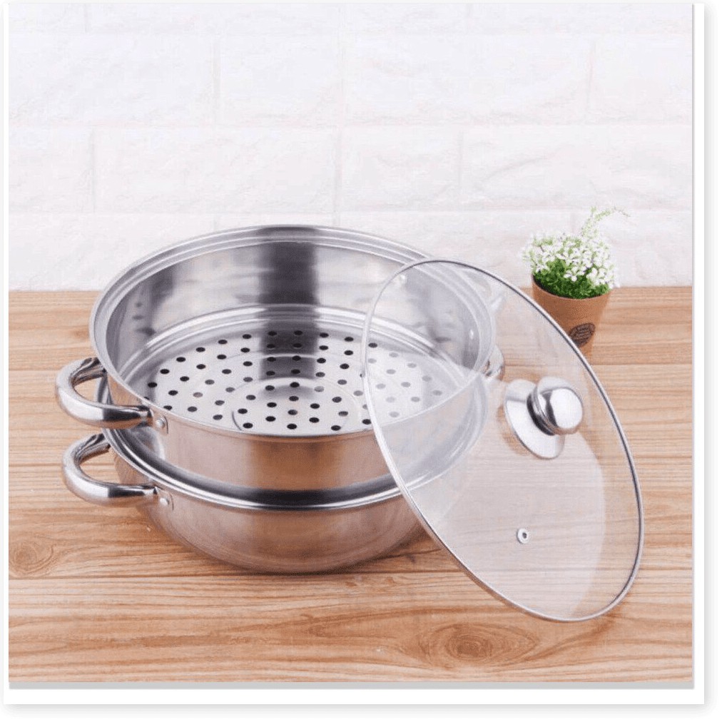 NỒI HẤP INOX 2 TẦNG ĐA NĂNG, NỒI CÁCH THỦY DÙNG ĐƯỢC CHO BẾP TỪ (SIZE 28CM) - NOIHAP2T