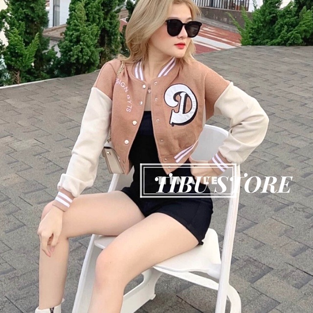 Áo Khoác Bomber Nữ Nỉ Form Oversize TIBU, Áo form ngắn Croptop Unisex phối tay phong cách Ulzzang