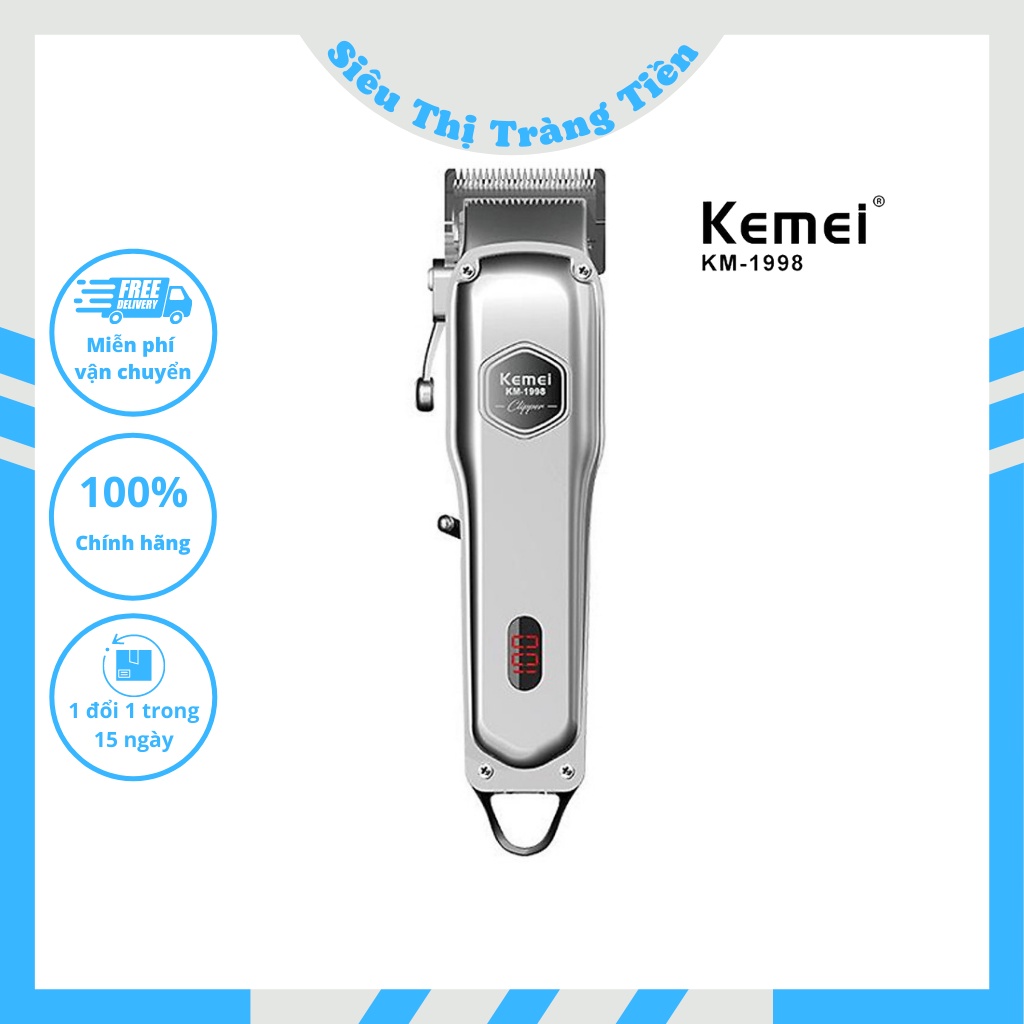 Tông đơ cắt tóc sạc nhanh, chuyên nghiệp Kemei KM-1998 cao cấp, tăng đơ cắt tóc cho bé và gia đình không dây, Chính hãng