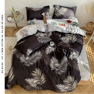 Ga gối vỏ chăn, ga giường drap nệm cotton 3D, RU DECOR màu đen trắng mát
