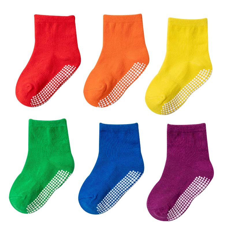 Vớ cotton mềm mại thoáng mát chống trượt màu kẹo trơn dành cho bé trai và bé gái từ 0-7 tuổi