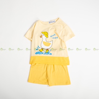 Bộ Cộc Tay Cho Bé Trai, Bé Gái MIMONRI Vải Thun Lạnh Voi Hồng Vịt Vàng Phối Viền, Bộ Quần Áo Trẻ Em Mặc Nhà KW2205