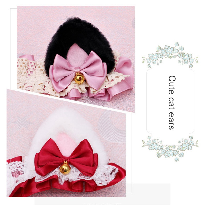 Lanfy1  Cài tóc đính tai mèo phối ren phong cách lolita đáng yêu