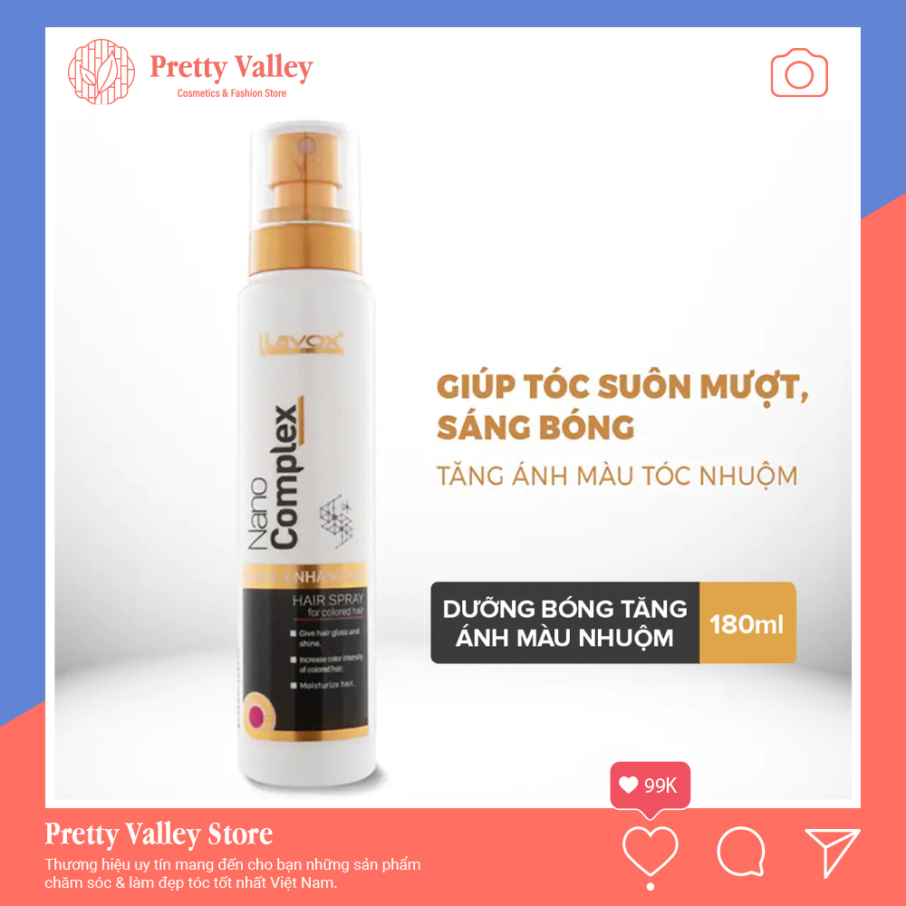 Xịt dưỡng bóng tóc Lavox Nano Complex Shine-Enhancing Hair Spray tăng ánh màu nhuộm 180ml - Pretty Valley Store