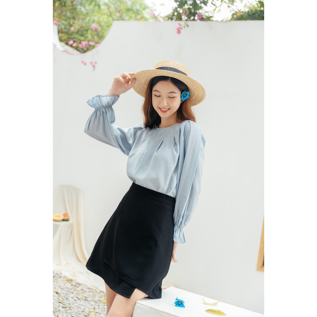 Áo sơ mi nữ chất liệu tơ Hàn cổ chiết ly [ TNA3211]
