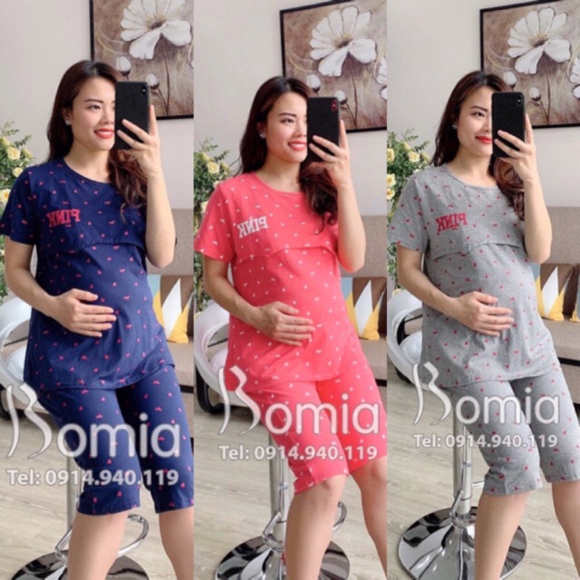 Bộ bầu pink ngố + cho con bú (chất siêu mịn đẹp mát)