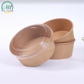 100 Tô Giấy Kraft 1000ml Nắp PET