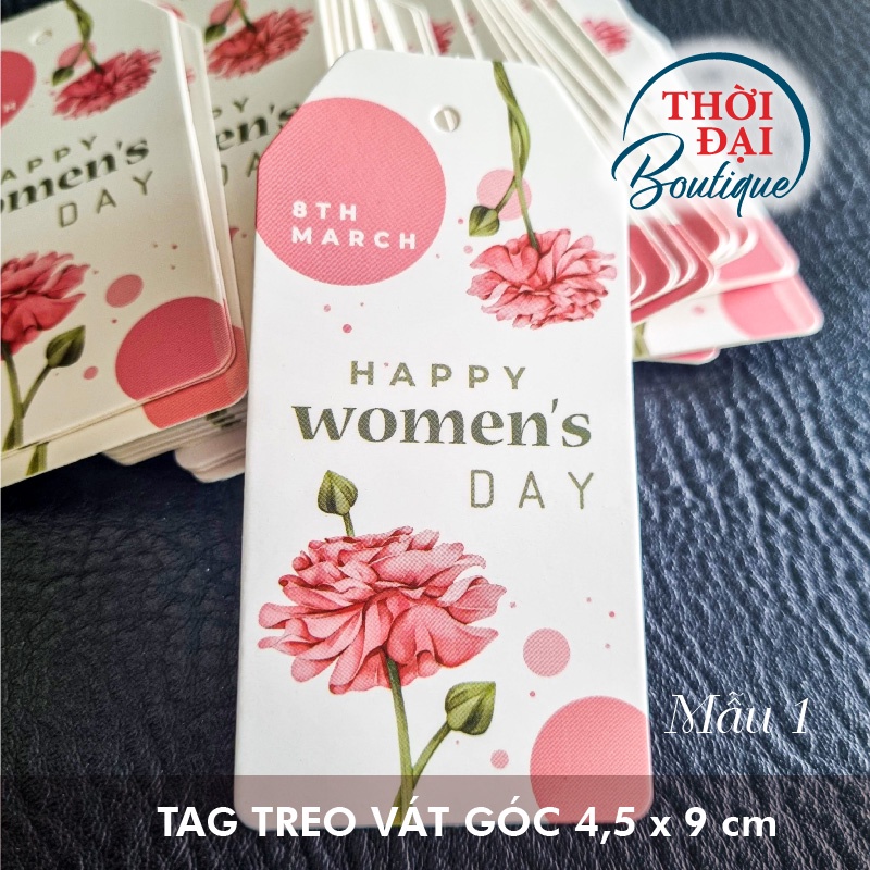 100 Tag / Thẻ Treo Giấy Quốc Tế Phụ Nữ Happy Woman's Day 8/3 Vát Góc