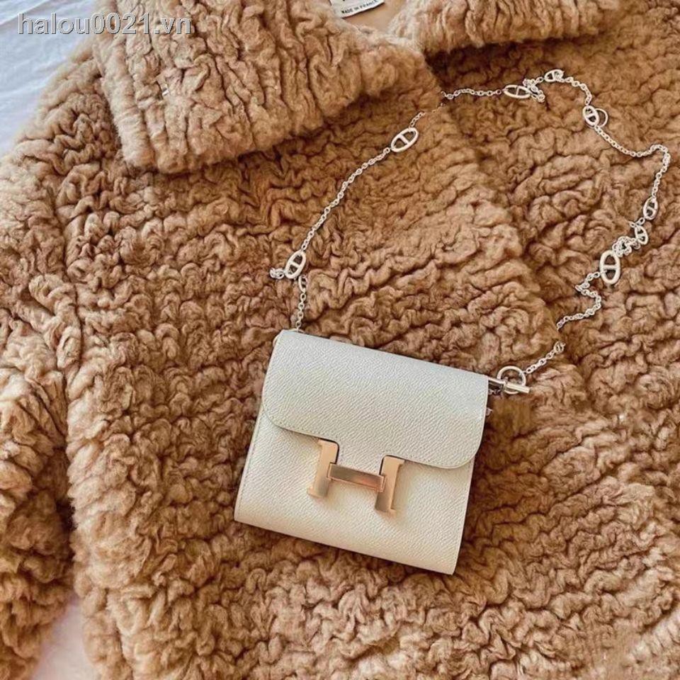 Túi đeo chéo chất da PU dáng vuông mini trang trí khóa hình chữ H phối dây xích hợp thời trang