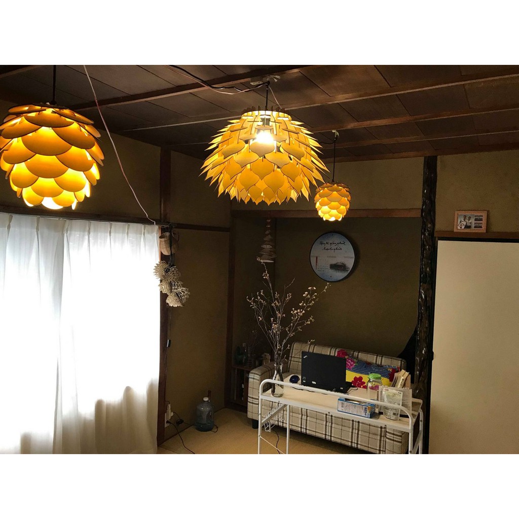 Đèn gỗ thả trần kiến trúc hình quả thông- đèn trang trí nội thất cửa hàng