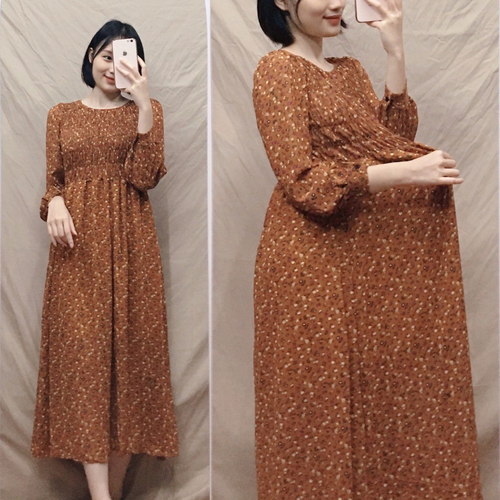 Đầm Maxi Tay Dài Họa Tiết Hoa Nhí Dễ Thương