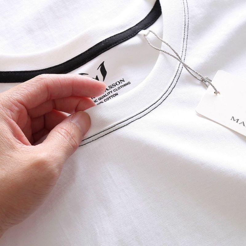 Áo Thun Nam Cổ Tròn Cotton 100 Basic Phối Chỉ Maud Đen Trắng