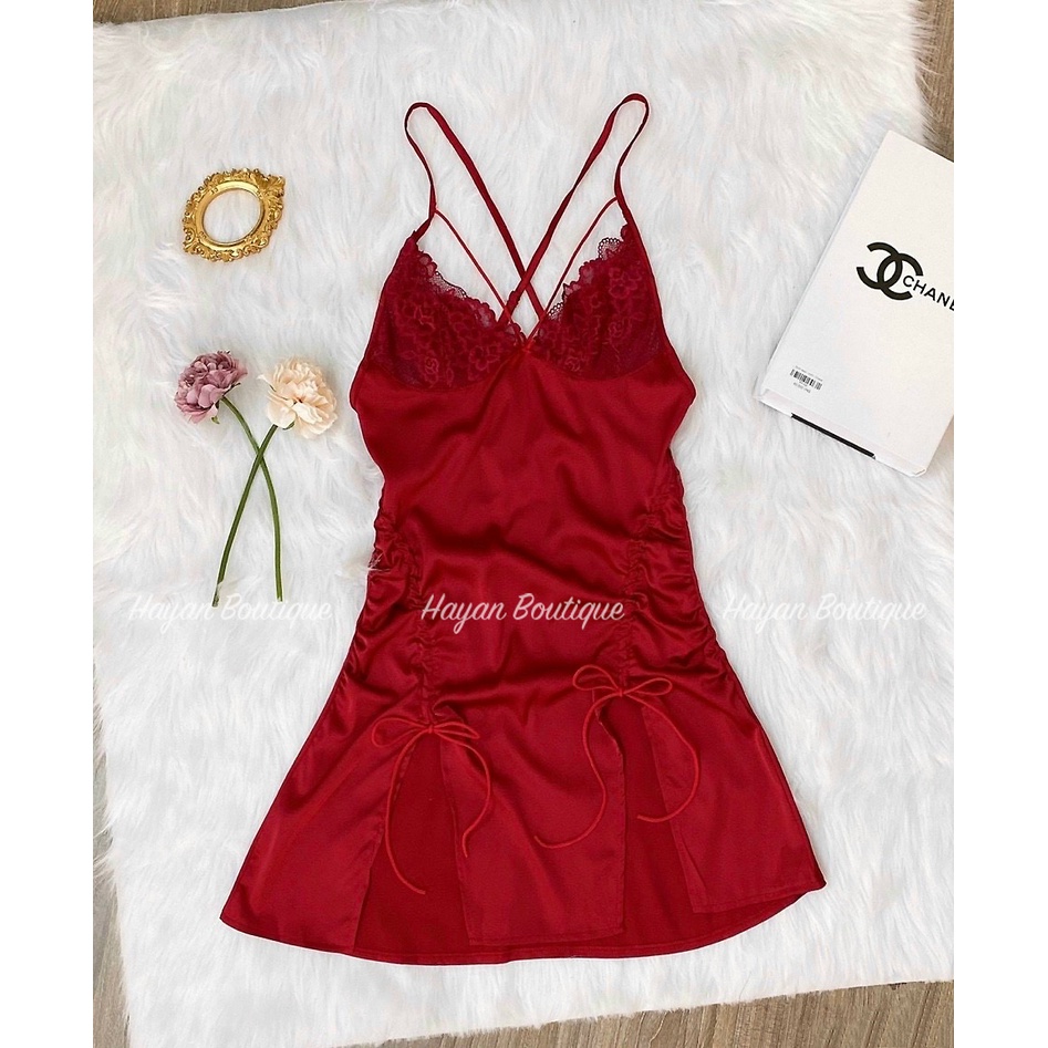 Váy ngủ sexy dây viền ngực, đầm ngủ gợi cảm dây rút hông HT176