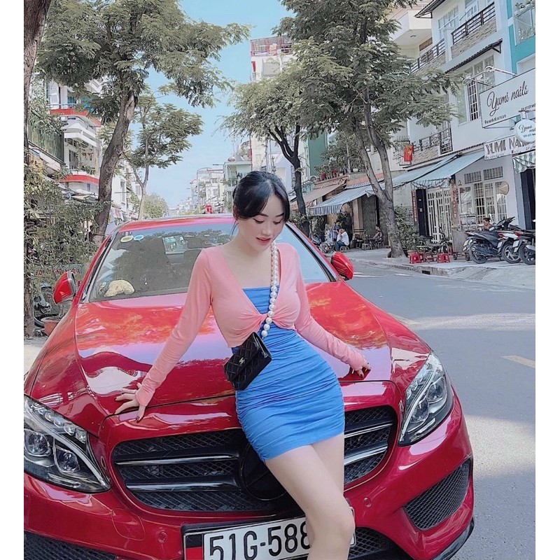 Sét đầm body hai dây+ áo khoác lửng