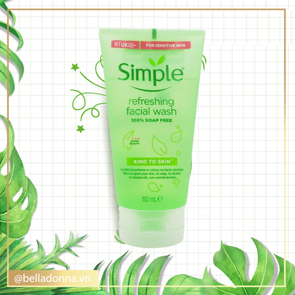[Mẫu mới] Sữa Rửa Mặt Simple Kind To Skin Refreshing Facial Wash Gel 150ml