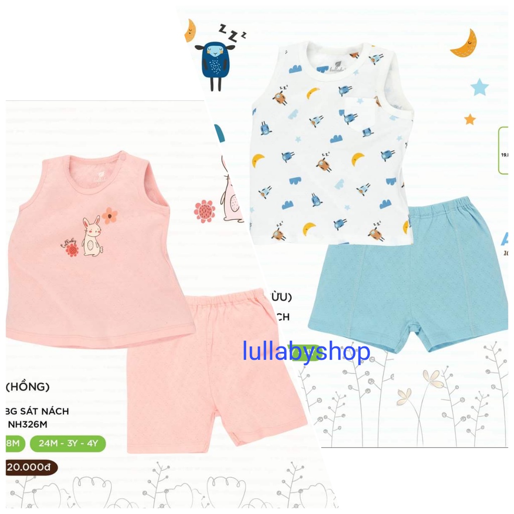 Bộ sát nách cotton vân thoáng Lullaby NH326M, bộ ba lỗ bé trai, bé gái cao cấp 0-4 tuổi