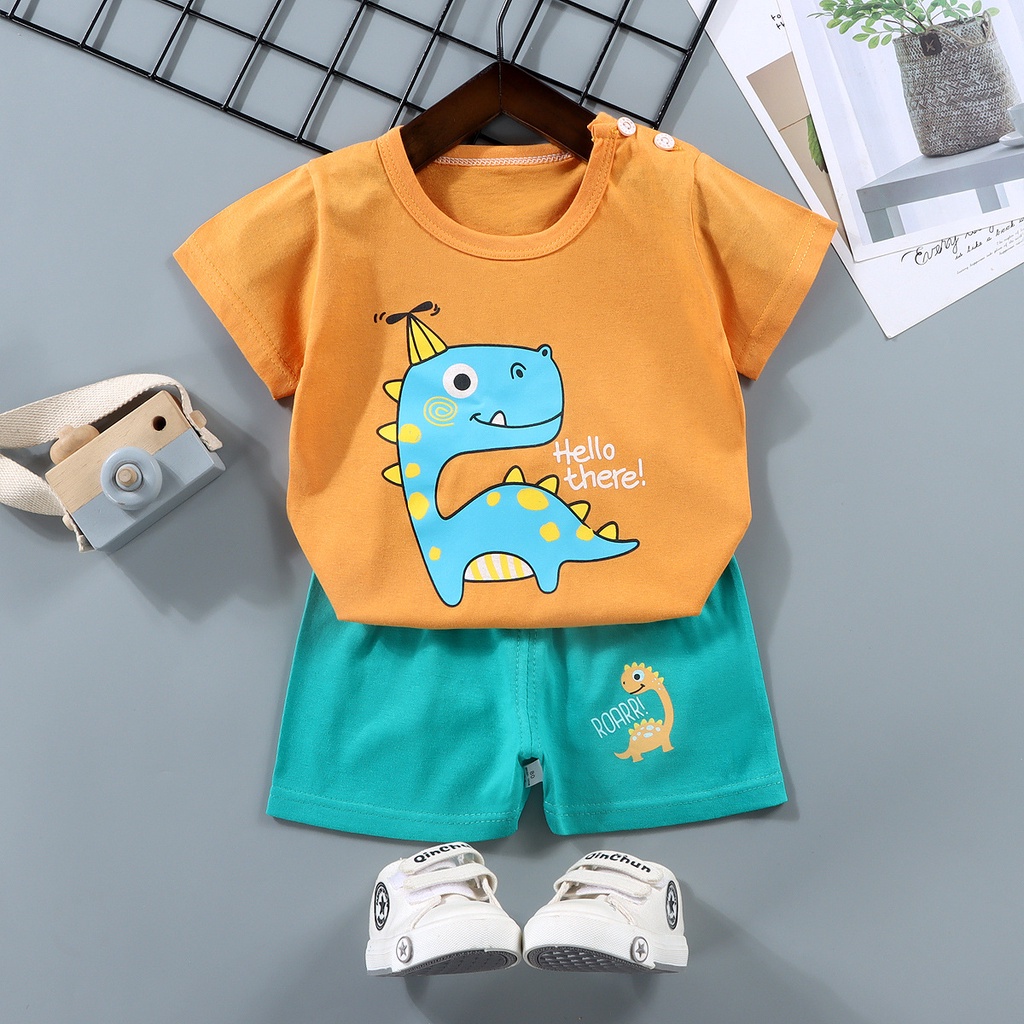 Bộ Áo Thun Cotton Tay Ngắn Và Quần Ngắn Mùa Hè Dành Cho Bé Trai 2174