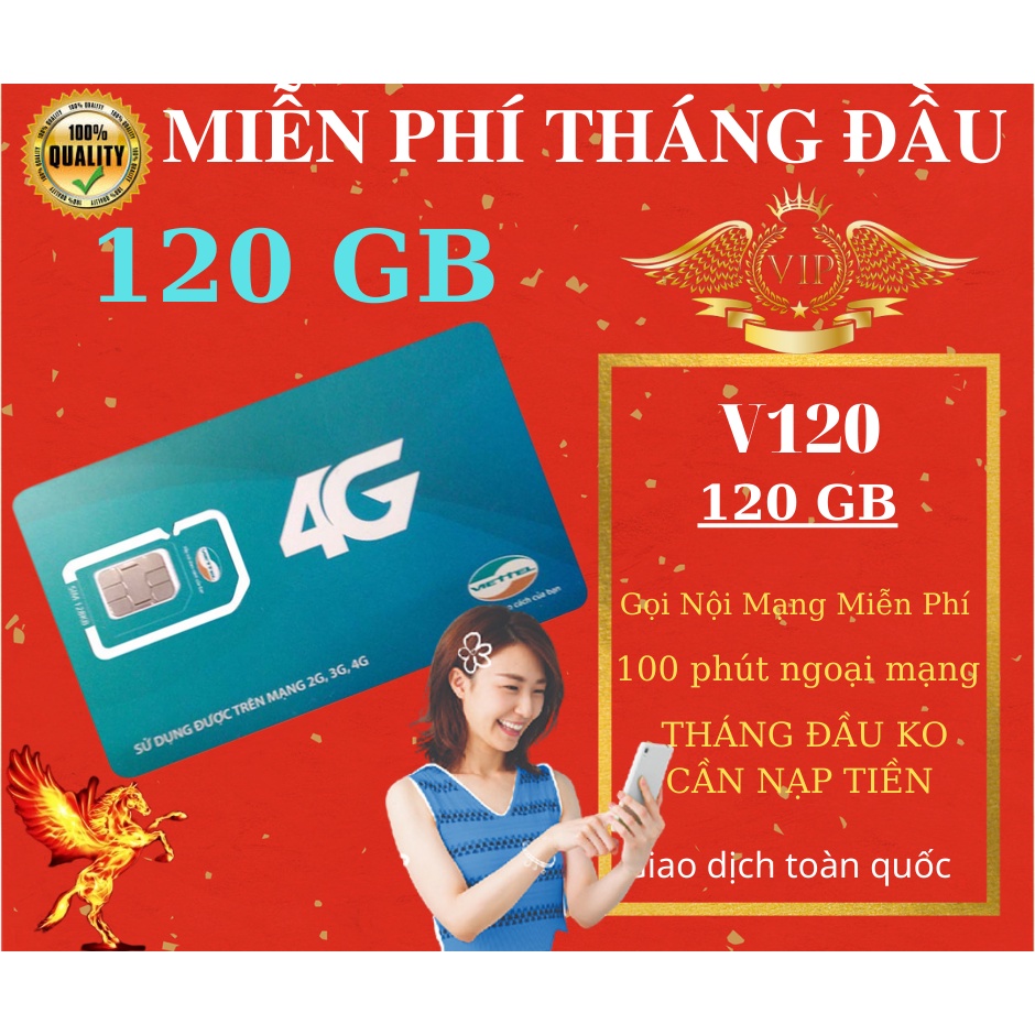 Sim Viettel V120 Miễn Phí 120GB, Gọi Nội Mạng Miễn Phí , 100 Phút gọi Ngoại Mạng, 120GB Tháng Không Cần Nạp Tiền