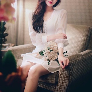 Đầm váy trắng tay voan (kèm hình thật)