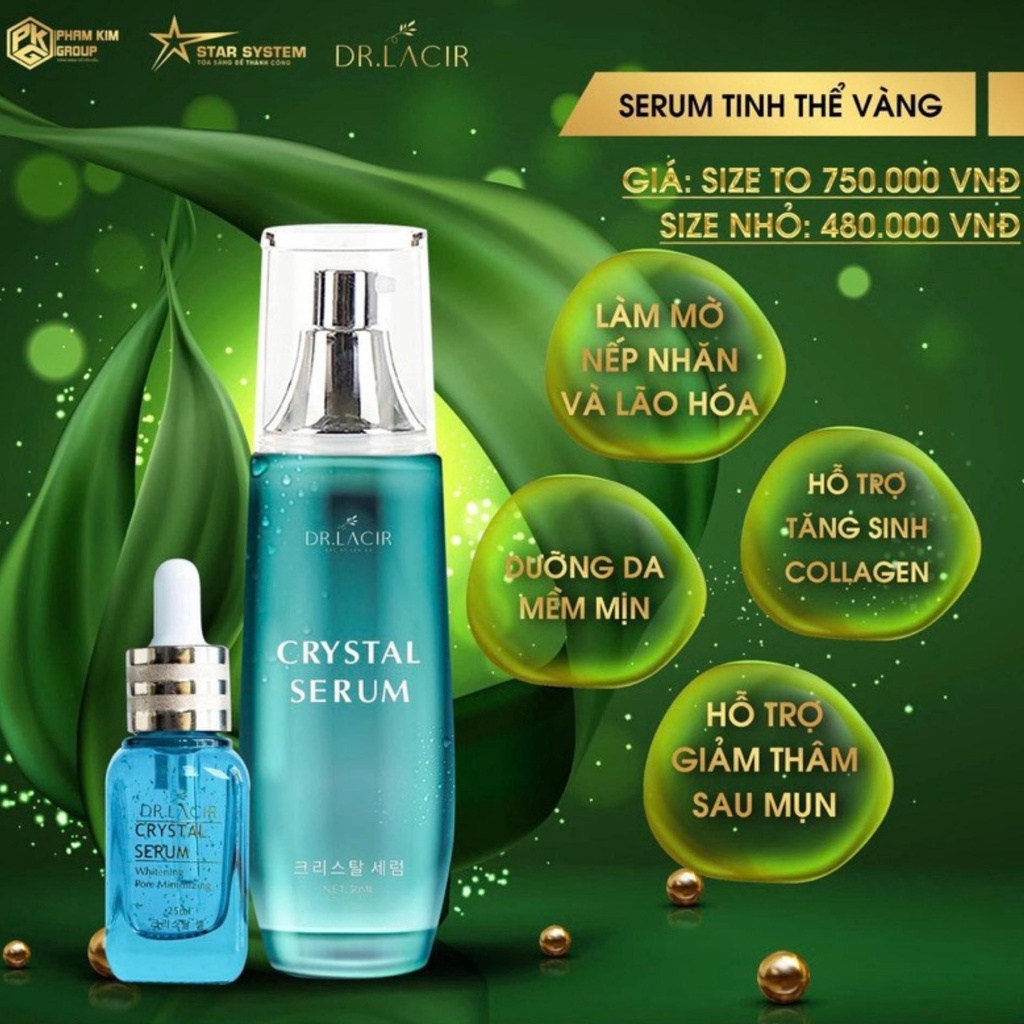 Serum dưỡng da mặt Dr Lacir Serum tinh thể vàng ngăn lão hóa mờ nếp nhăn, mờ thâm nám, dưỡng ẩm, 2 size 25ml và 50ml