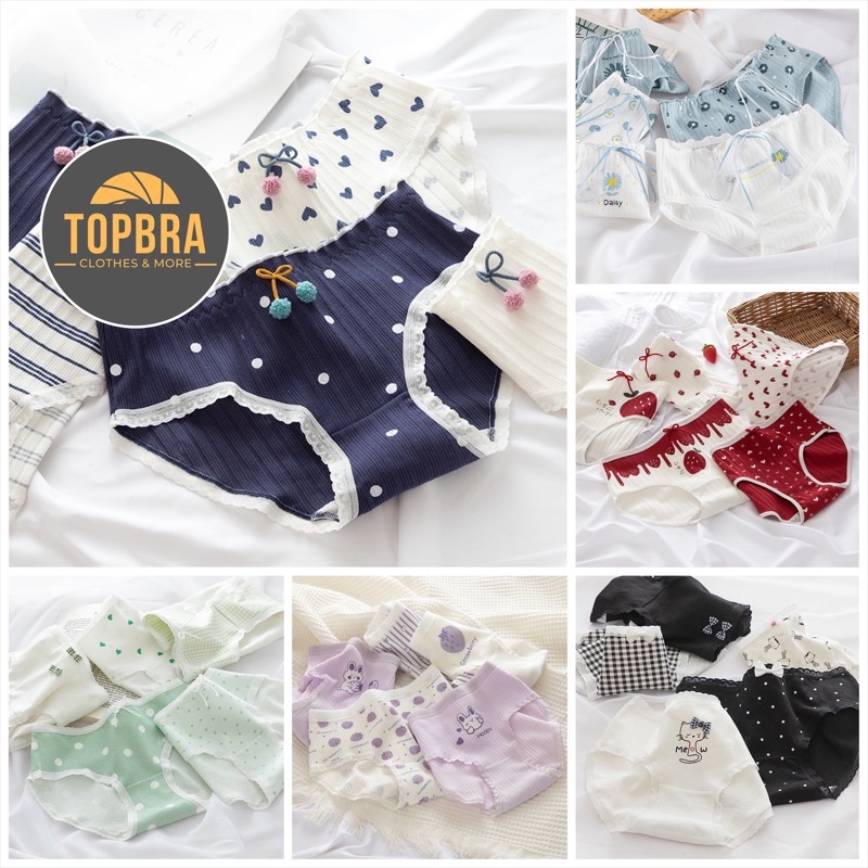 [Che Tên] Set 5 Quần Lót Cotton Hot 2021 Cute Hoạ Tiết Dễ Thương Combo 5 Quần Chip Cạp Thấp TOPBRA