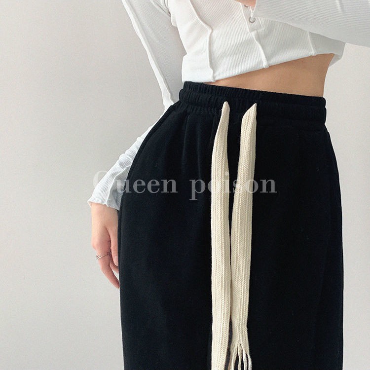 Quần thể thao ống rộng lưng cao phong cách Âu Mỹ thời trang xuân thu dành cho nữ