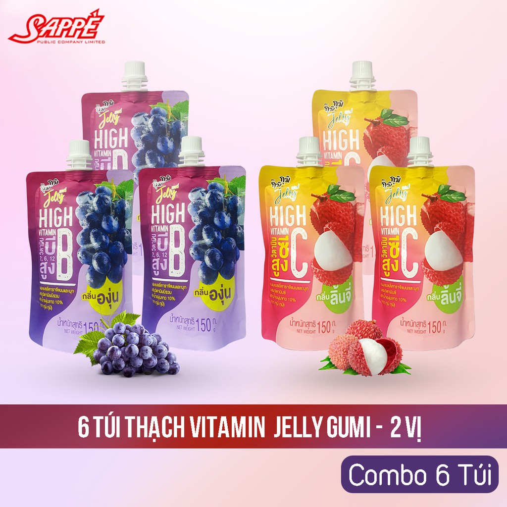 Combo 6 Túi Nước Thạch Vitamin  Jelly Gumi Gumi  - 2 Vị - 150g/ gói